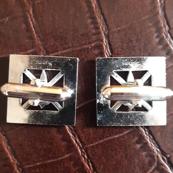 Swank Fleur De Lis Vintage Cuff Links Silver Tone ,7/8" Square - Picture 2 of 8